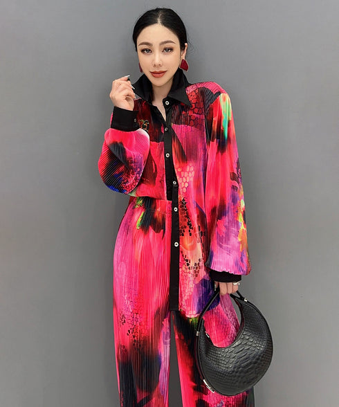 Pleated Blouse & Pants Co-ord